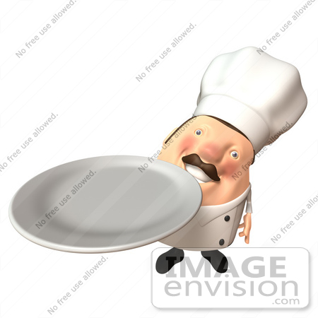 #47933 Royalty-Free (RF) Illustration Of A 3d Chubby Executive Chef Mascot Carrying A Plate - Version 1 by Julos