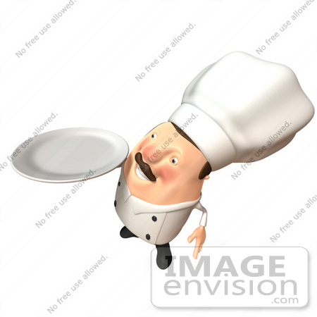#47934 Royalty-Free (RF) Illustration Of A 3d Chubby Executive Chef Mascot Carrying A Plate - Version 4 by Julos