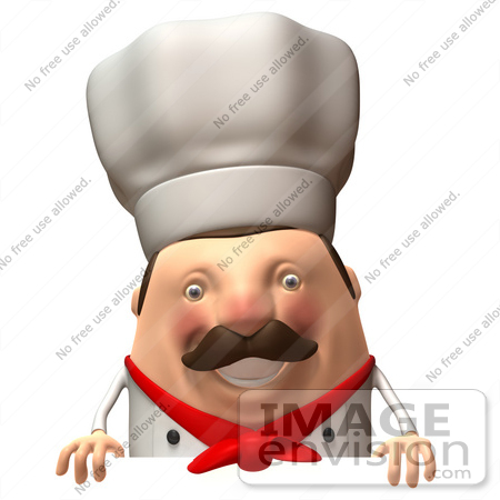 #47938 Royalty-Free (RF) Illustration Of A 3d Chubby Executive Chef Mascot Standing Behind A Blank Sign - Version 3 by Julos