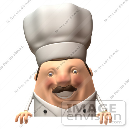 #47940 Royalty-Free (RF) Illustration Of A 3d Chubby Executive Chef Mascot Standing Behind A Blank Sign - Version 1 by Julos
