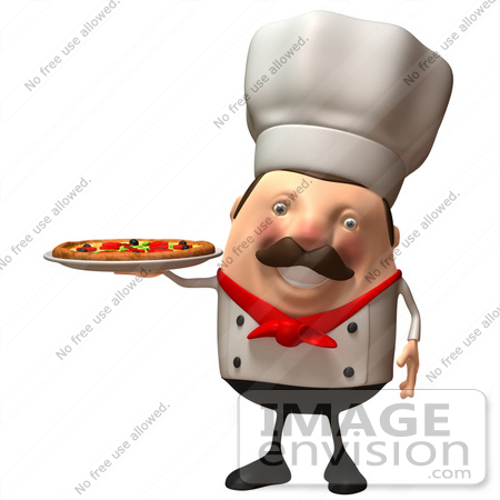 #47941 Royalty-Free (RF) Illustration Of A 3d Chubby Executive Chef Mascot Serving A Pizza Pie - Version 1 by Julos