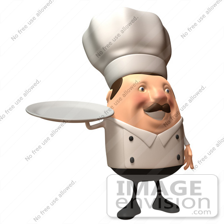 #47947 Royalty-Free (RF) Illustration Of A 3d Chubby Executive Chef Mascot Carrying A Plate - Version 2 by Julos