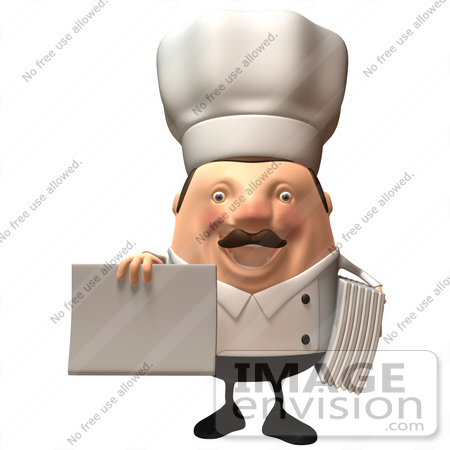 #47949 Royalty-Free (RF) Illustration Of A 3d Chubby Executive Chef Mascot Holding A Blank Menu Or Sign - Version 2 by Julos