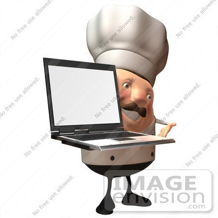 #47951 Royalty-Free (RF) Illustration Of A 3d Chubby Executive Chef Mascot Holding A Laptop With A Blank Screen - Version 2 by Julos