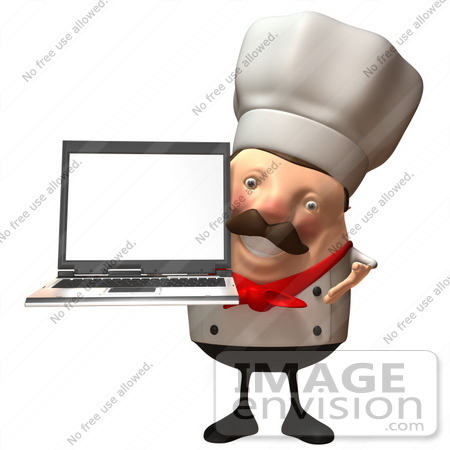 #47952 Royalty-Free (RF) Illustration Of A 3d Chubby Executive Chef Mascot Holding A Laptop With A Blank Screen - Version 5 by Julos