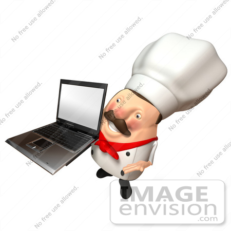 #47953 Royalty-Free (RF) Illustration Of A 3d Chubby Executive Chef Mascot Holding A Laptop With A Blank Screen - Version 7 by Julos