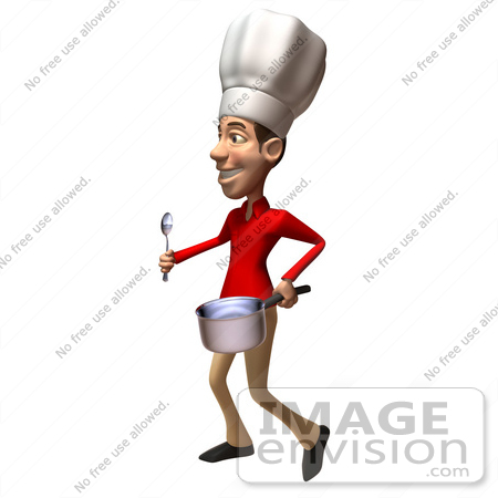 #47955 Royalty-Free (RF) Illustration Of A 3d Young Chef Mascot Wearing A Chefs Hat And Cooking - Version 2 by Julos