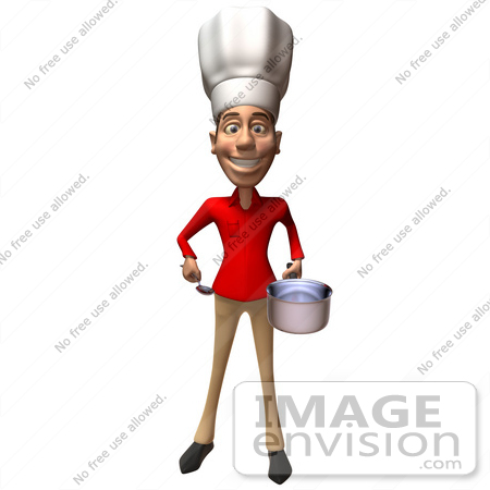 #47956 Royalty-Free (RF) Illustration Of A 3d Young Chef Mascot Wearing A Chefs Hat And Cooking - Version 1 by Julos