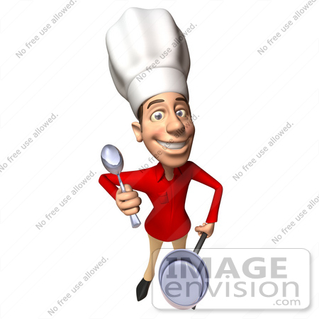 #47957 Royalty-Free (RF) Illustration Of A 3d Young Chef Mascot Wearing A Chefs Hat And Cooking - Version 3 by Julos