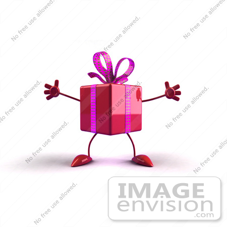 #47960 Royalty-Free (RF) Illustration Of A 3d Red Present Mascot With Open Arms by Julos