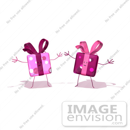 #47962 Royalty-Free (RF) Illustration Of Two 3d Present Mascots Holding Their Arms Open - Version 3 by Julos