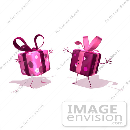 #47964 Royalty-Free (RF) Illustration Of Two 3d Present Mascots Holding Their Arms Open - Version 4 by Julos