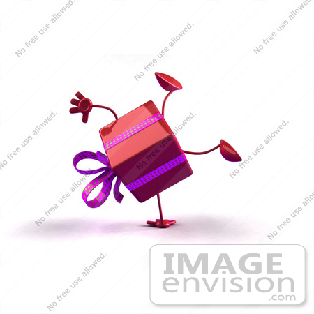 #47965 Royalty-Free (RF) Illustration Of A 3d Red Present Mascot Doing A Cartwheel by Julos