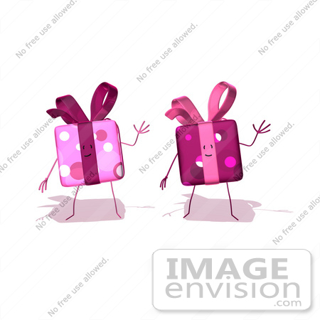 #47967 Royalty-Free (RF) Illustration Of Two 3d Present Mascots Waving - Version 1 by Julos