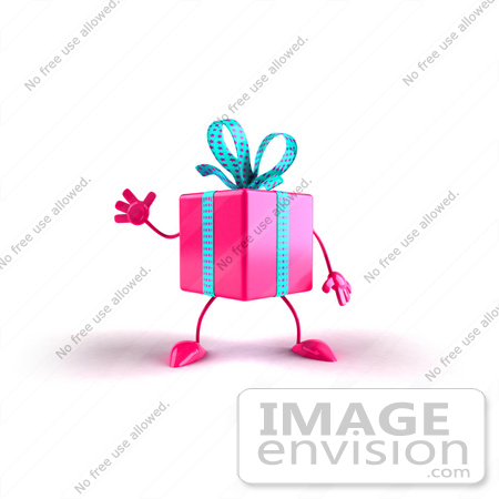 #47971 Royalty-Free (RF) Illustration Of A 3d Pink Present Mascot Waving by Julos