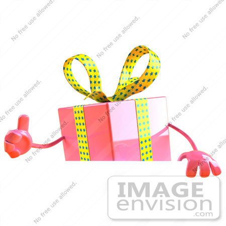 #47974 Royalty-Free (RF) Illustration Of A 3d Pink Present Mascot Standing Behind A Blank Sign - Version 2 by Julos