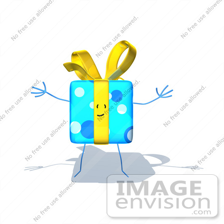 #47975 Royalty-Free (RF) Illustration Of A Blue 3d Gift Mascot With Open Arms - Version 3 by Julos