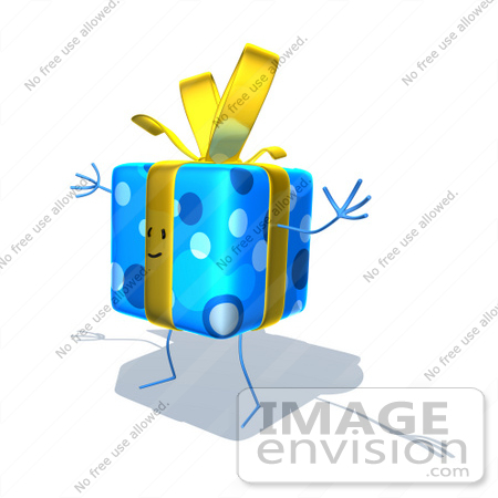 #47976 Royalty-Free (RF) Illustration Of A Blue 3d Gift Mascot With Open Arms - Version 4 by Julos