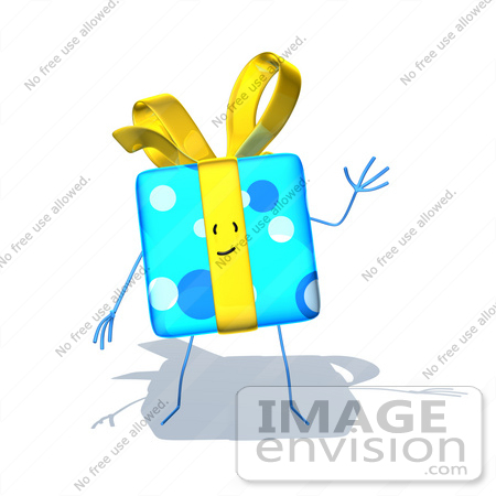#47977 Royalty-Free (RF) Illustration Of A Blue 3d Gift Mascot Waving - Version 1 by Julos
