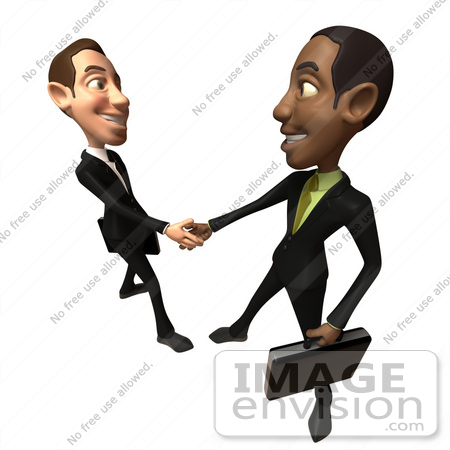 #48088 Royalty-Free (RF) Illustration Of 3d White And Black Businessmen Shaking Hands - Version 3 by Julos
