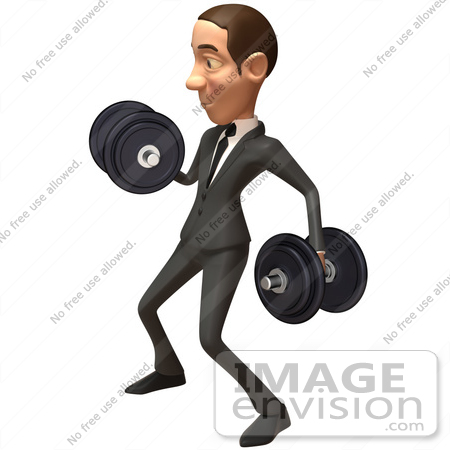 #48094 Royalty-Free (RF) Illustration Of A 3d White Collar Businessman Mascot Lifting Weights - Version 2 by Julos