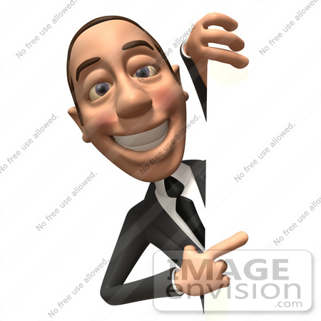 #48098 Royalty-Free (RF) Illustration Of A 3d White Collar Businessman Mascot Looking Around A Blank Sign - Version 3 by Julos