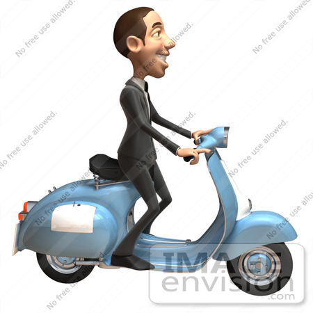 #48105 Royalty-Free (RF) Illustration Of A 3d White Collar Businessman Mascot Riding A Scooter - Version 2 by Julos