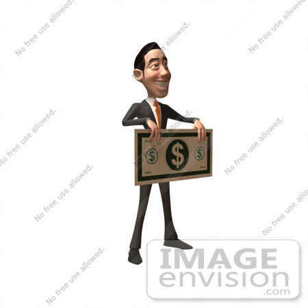 #48109 Royalty-Free (RF) Illustration Of A 3d White Collar Businessman Mascot Holding A Large Banknote - Version 2 by Julos