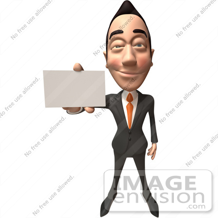 #48113 Royalty-Free (RF) Illustration Of A 3d White Collar Businessman Mascot Holding Out A Business Card - Version 3 by Julos