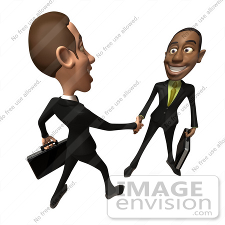 #48115 Royalty-Free (RF) Illustration Of 3d White And Black Businessmen Shaking Hands - Version 4 by Julos