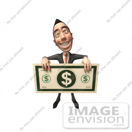 #48116 Royalty-Free (RF) Illustration Of A 3d White Collar Businessman Mascot Holding A Large Banknote - Version 4 by Julos