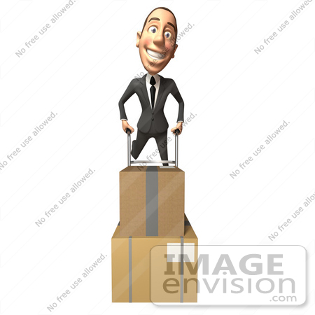 #48117 Royalty-Free (RF) Illustration Of A 3d White Collar Businessman Mascot Moving Boxes On A Dolly - Version 4 by Julos