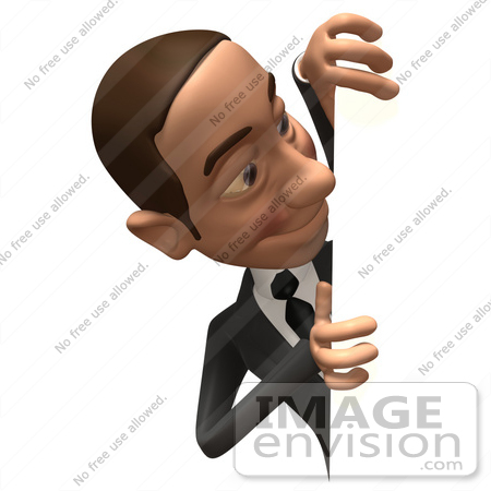 #48120 Royalty-Free (RF) Illustration Of A 3d White Collar Businessman Mascot Looking Around A Blank Sign - Version 2 by Julos