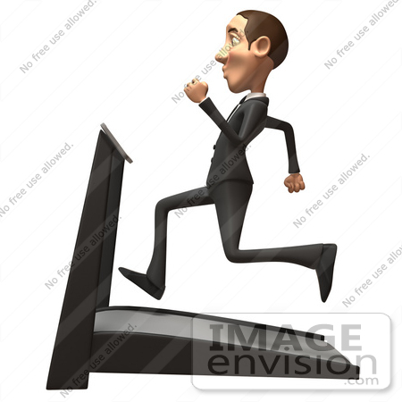 #48123 Royalty-Free (RF) Illustration Of A 3d White Collar Businessman Mascot Running On A Treadmill - Version 3 by Julos