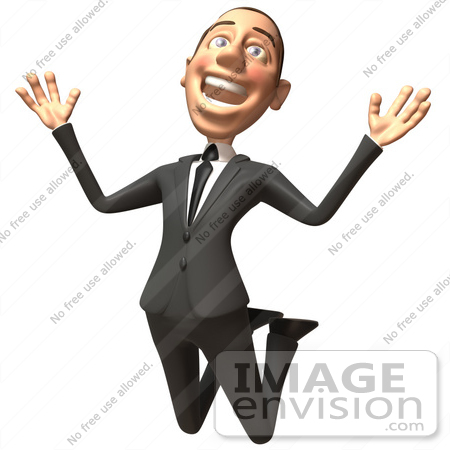 #48124 Royalty-Free (RF) Illustration Of A 3d White Collar Businessman Mascot Jumping - Version 1 by Julos