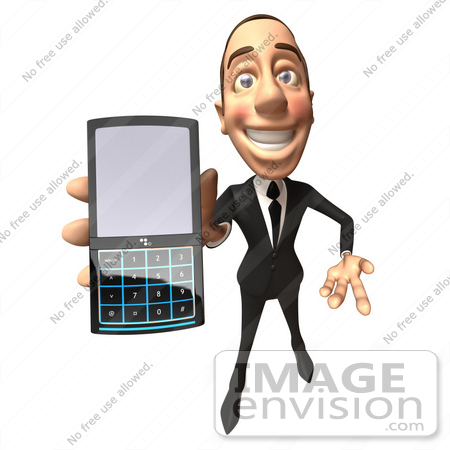 #48126 Royalty-Free (RF) Illustration Of A 3d White Collar Businessman Mascot Holding A Cell Phone - Version 4 by Julos