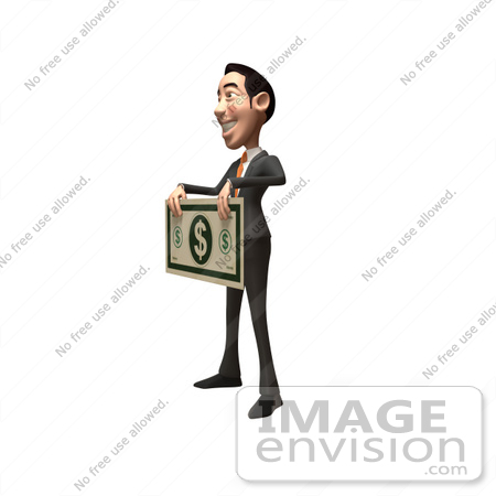 #48127 Royalty-Free (RF) Illustration Of A 3d White Collar Businessman Mascot Holding A Large Banknote - Version 3 by Julos