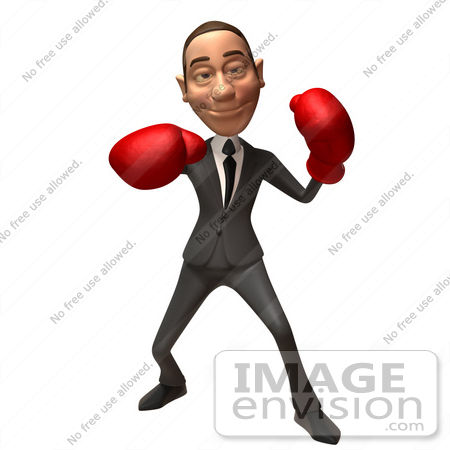 #48128 Royalty-Free (RF) Illustration Of A 3d White Collar Businessman Mascot Boxing - Version 4 by Julos