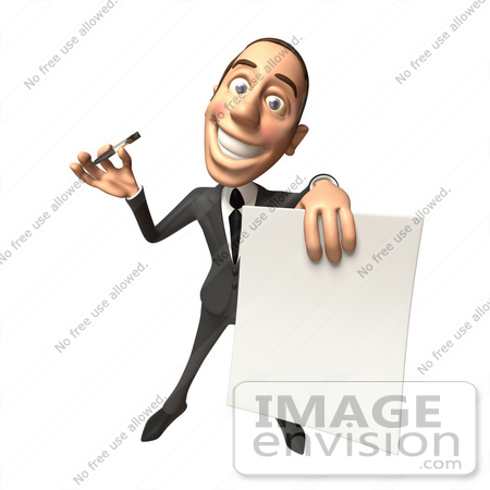 #48130 Royalty-Free (RF) Illustration Of A 3d White Collar Businessman Mascot Holding A Contract - Version 3 by Julos
