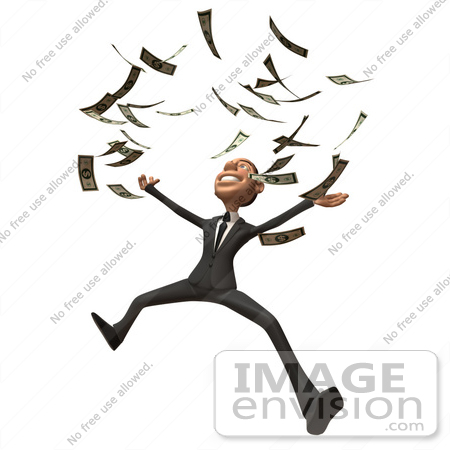 #48131 Royalty-Free (RF) Illustration Of A 3d White Collar Businessman Mascot Throwing Cash - Version 2 by Julos