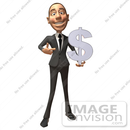 #48133 Royalty-Free (RF) Illustration Of A 3d White Collar Businessman Mascot Holding A Dollar Symbol - Version 3 by Julos