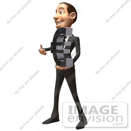#48135 Royalty-Free (RF) Illustration Of A 3d White Collar Businessman Mascot Holding A Euro Symbol - Version 3 by Julos