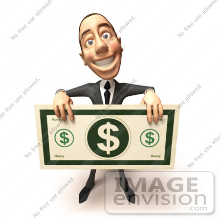 #48137 Royalty-Free (RF) Illustration Of A 3d White Collar Businessman Mascot Holding An Oversized Banknote - Version 4 by Julos