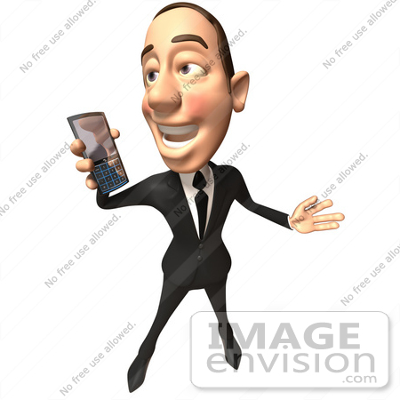 #48138 Royalty-Free (RF) Illustration Of A 3d White Collar Businessman Mascot Holding A Cell Phone - Version 3 by Julos