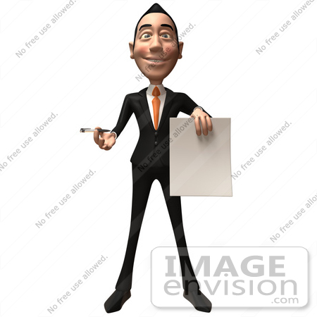 #48140 Royalty-Free (RF) Illustration Of A 3d White Collar Businessman Mascot Holding A Blank Contract - Version 1 by Julos