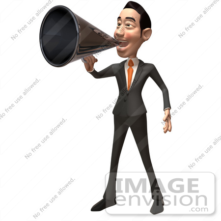 #48142 Royalty-Free (RF) Illustration Of A 3d White Collar Businessman Mascot Using A Megaphone - Version 1 by Julos