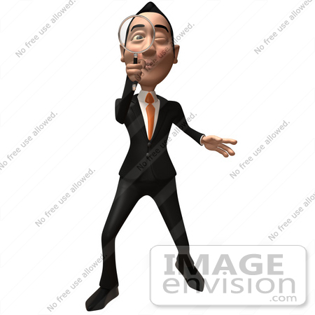#48146 Royalty-Free (RF) Illustration Of A 3d White Collar Businessman Mascot Using A Magnifying Glass - Version 1 by Julos