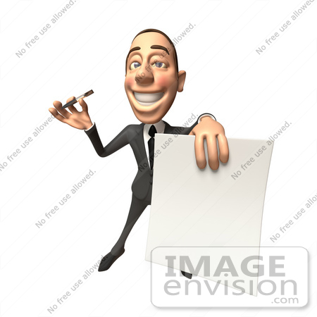 #48159 Royalty-Free (RF) Illustration Of A 3d White Collar Businessman Mascot Holding A Contract - Version 4 by Julos