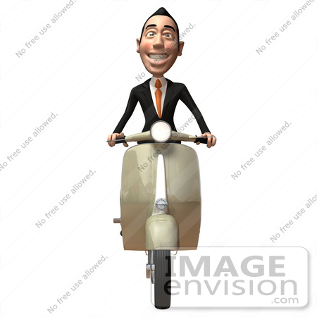 #48161 Royalty-Free (RF) Illustration Of A 3d White Collar Businessman Mascot Riding A Scooter - Version 3 by Julos