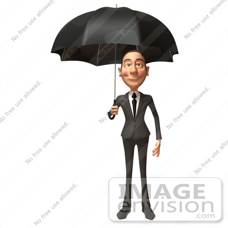 #48165 Royalty-Free (RF) Illustration Of A 3d White Collar Businessman Mascot Standing Under An Umbrella - Version 1 by Julos